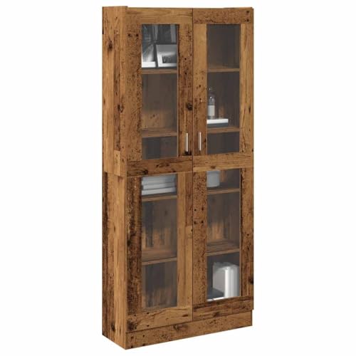 Emmtore Highboard Altholz-Optik 82,5x30,5x185 cm Holzwerkstoff Bücherschrank Aktenschrank Büroschrank Vitrine Schrank Bücherregal Standvitrine von Emmtore