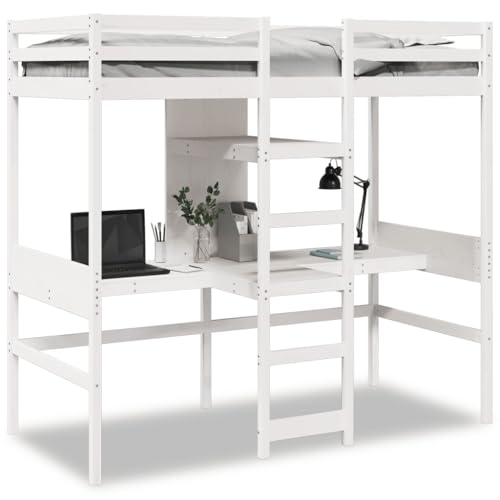 Emmtore Hochbett, Holzbett mit Schreibtisch Ablagen, Bettgestell mit Lattenrost Rausfallschutz, Bett für Kinder Jugendliche Erwachsene Weiß,90 x 200 cm Emmtore Hochbett, Holzbett mit Schreibtisch Ablagen, Bettgestell mit Lattenrost Rausfallschutz, Bett für Kinder Jugendliche Erwachsene Weiß,90 x 200 cm von Emmtore