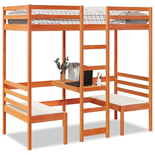 Emmtore Hochbett, Holzbett mit Schreibtisch Stühlen, Bettgestell mit Lattenrost Rausfallschutz, Bett für Kinder Jugendliche Erwachsene, Wachsbraun,80 x 200 cm Emmtore Hochbett, Holzbett mit Schreibtisch Stühlen, Bettgestell mit Lattenrost Rausfallschutz, Bett für Kinder Jugendliche Erwachsene, Wachsbraun,80 x 200 cm von Emmtore