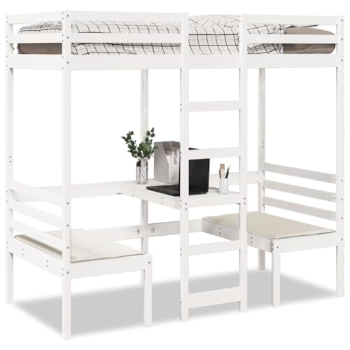 Emmtore Hochbett, Holzbett mit Schreibtisch Stühlen, Bettgestell mit Lattenrost Rausfallschutz, Bett für Kinder Jugendliche Erwachsene, Weiß,90 x 190cm cm Emmtore Hochbett, Holzbett mit Schreibtisch Stühlen, Bettgestell mit Lattenrost Rausfallschutz, Bett für Kinder Jugendliche Erwachsene, Weiß,90 x 190cm cm von Emmtore