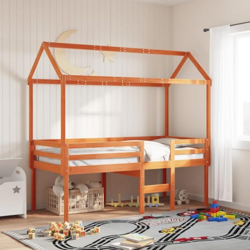 Emmtore Hochbett, Kinderbett mit Dach Leiter Sperrholzlatten, Spielbett für Kinderzimmer, Bett Holzbett Einzelbett,Wachsbraun,75 x 190 cm Emmtore Hochbett, Kinderbett mit Dach Leiter Sperrholzlatten, Spielbett für Kinderzimmer, Bett Holzbett Einzelbett,Wachsbraun,75 x 190 cm von Emmtore