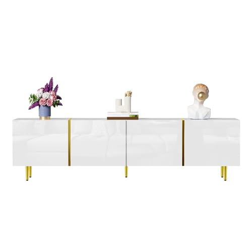 Emmtore Hochglanz-TV-Schrank mit Vier Türen, modern und schlicht, in Weiß Emmtore Hochglanz-TV-Schrank mit Vier Türen, modern und schlicht, in Weiß von Emmtore