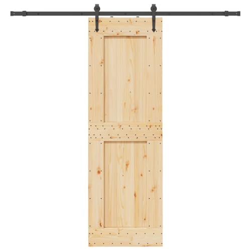 Emmtore Kiefernholz Massiv Schiebetür mit Beschlag Schiebetürsystem 70 x 210 cm (213.5 cm),Quadratisch von Emmtore