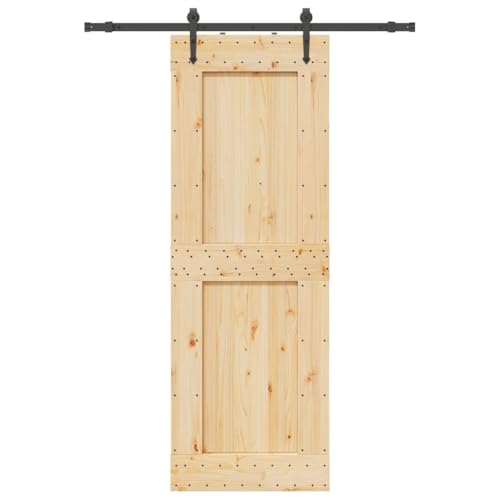 Emmtore Kiefernholz Massiv Schiebetür mit Beschlag Schiebetürsystem 80 x 210 cm (152.5 cm),Quadratisch von Emmtore