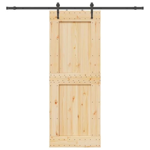 Emmtore Kiefernholz Massiv Schiebetür mit Beschlag Schiebetürsystem 85 x 210 cm (213.5 cm),Quadratisch von Emmtore