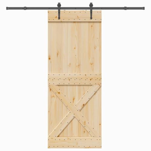 Emmtore Kiefernholz Massiv Schiebetür mit Beschlag Schiebetürsystem 90 x 210 cm (213.5 cm),Kreuzdesign von Emmtore