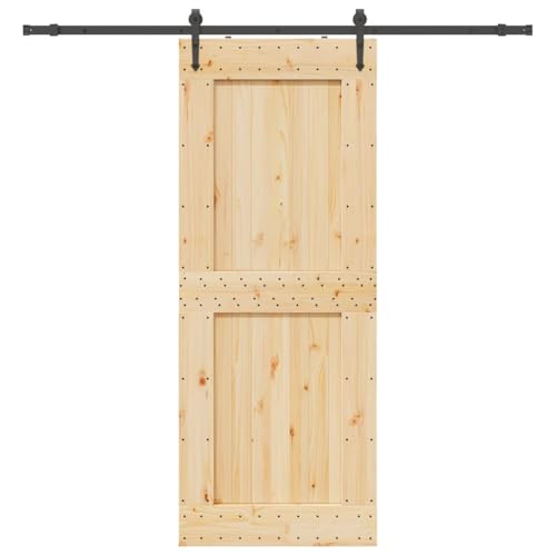 Emmtore Kiefernholz Massiv Schiebetür mit Beschlag Schiebetürsystem 90 x 210 cm (213.5 cm),Quadratisch von Emmtore