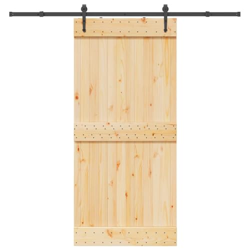 Emmtore Kiefernholz Massiv Schiebetür mit Beschlag Schiebetürsystem 95 x 210 cm (213.5 cm),Schlichtes Design von Emmtore