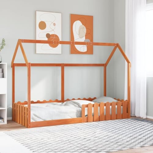 Emmtore Kinderbett, Bodenbett mit Rausfallschutz Lattenrost, Hausbett für Jungen Mädchen, Holzbett Bett Kinderzimmer,Wachsbraun,80 x 200 cm Emmtore Kinderbett, Bodenbett mit Rausfallschutz Lattenrost, Hausbett für Jungen Mädchen, Holzbett Bett Kinderzimmer,Wachsbraun,80 x 200 cm von Emmtore