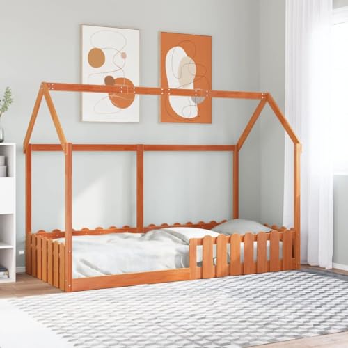 Emmtore Kinderbett, Bodenbett mit Rausfallschutz Lattenrost, Hausbett für Jungen Mädchen, Holzbett Bett Kinderzimmer,Wachsbraun,90 x 200 cm Emmtore Kinderbett, Bodenbett mit Rausfallschutz Lattenrost, Hausbett für Jungen Mädchen, Holzbett Bett Kinderzimmer,Wachsbraun,90 x 200 cm von Emmtore