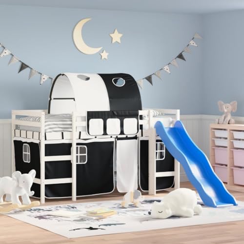Emmtore Kinderhochbett, Hochbett mit Tunnel Vorhängen, Spielbett Bett für Kinder ab 6 Jahren, Kinderbett Etagenbett Stockbett,Weiß und Schwarz,80 x 200 cm Emmtore Kinderhochbett, Hochbett mit Tunnel Vorhängen, Spielbett Bett für Kinder ab 6 Jahren, Kinderbett Etagenbett Stockbett,Weiß und Schwarz,80 x 200 cm von Emmtore