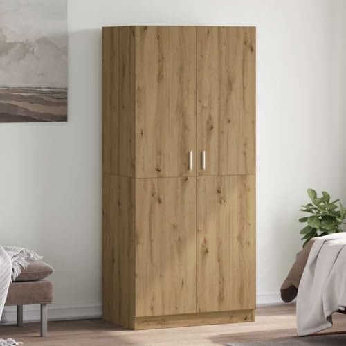 Emmtore Kleiderschrank mit 2 Türen Garderobenschrank Garderobe Schrank Dielenschrank Schlafzimmerschrank 80x52x180cm Holzwerkstoff Eiche handwerklich von Emmtore