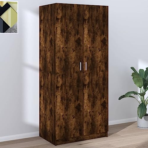 Emmtore Kleiderschrank mit 2 Türen Garderobenschrank Garderobe Schrank Dielenschrank Schlafzimmerschrank 80x52x180cm Holzwerkstoff Räuchereiche von Emmtore