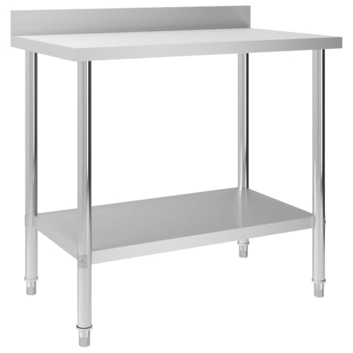 Emmtore Küchen-Arbeitstisch Verstellbare Füße Gastronomie Gastro Edelstahltisch Küchentisch Zerlegetisch Tisch mit Aufkantung 100 x 60 x 93 cm Edelstahl von Emmtore