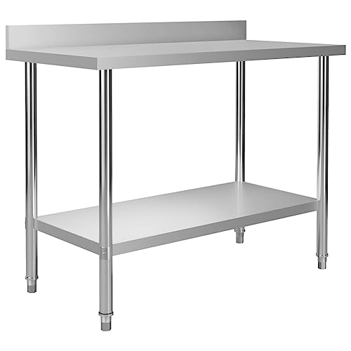 Emmtore Küchen-Arbeitstisch Verstellbare Füße Gastronomie Gastro Edelstahltisch Küchentisch Zerlegetisch Tisch mit Aufkantung 120 x 60 x 93 cm Edelstahl von Emmtore