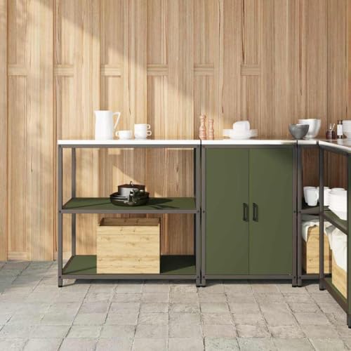 Emmtore Küchenlager-Set mit Regal mit Speicher mit Tür Verstellbar 2 pcs Olivgrün,150 x 50 x 92 cm von Emmtore