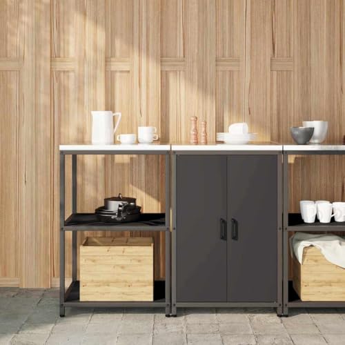 Emmtore Küchenlager-Set mit Regal mit Speicher mit Tür Verstellbar 2 pcs Schwarz,120 x 50 x 92 cm von Emmtore