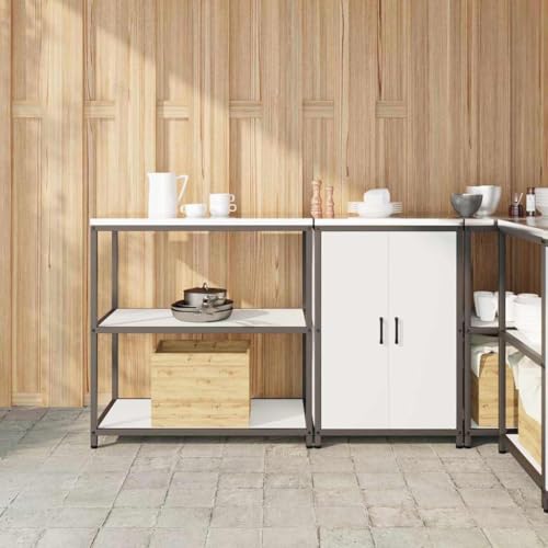 Emmtore Küchenlager-Set mit Regal mit Speicher mit Tür Verstellbar 2 pcs Weiß,150 x 50 x 92 cm von Emmtore