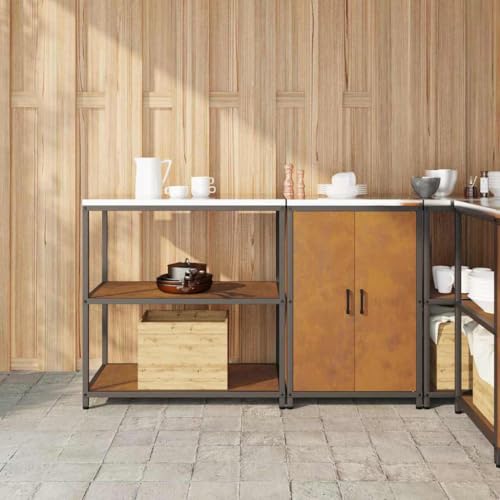 Emmtore Küchenlager-Set mit Regal mit Speicher mit Tür Verstellbar 2 pcs Witterungsbeständiger Stahl,150 x 50 x 92 cm von Emmtore