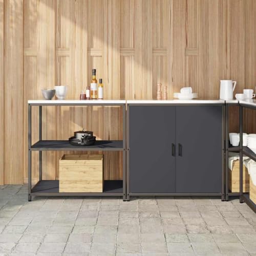 Emmtore Küchenregal Vorratslager, pulverbeschichteter Oberfläche Küchenlager-Set mit Regal mit Speicher mit Tür Verstellbar Anthrazit,180 x 50 x 92 cm von Emmtore