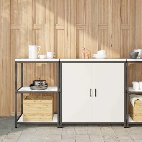 Emmtore Küchenregal Vorratslager, pulverbeschichteter Oberfläche Küchenlager-Set mit Regal mit Speicher mit Tür Verstellbar Weiß,150 x 50 x 92 cm von Emmtore