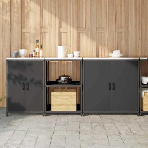Emmtore Küchenregal Vorratslager Garage Set pulverbeschichteter Oberfläche und verstellbaren Regalen Schwarz,210 x 50 x 92 cm von Emmtore