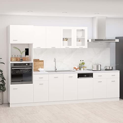 Emmtore Küchenzeile 7-TLG. Küchenschrank Einbauküche Küchenblock Hängeschrank Spülenunterschrank Schubunterschrank Geschirrspülerblende Holzwerkstoff,Weiß von Emmtore