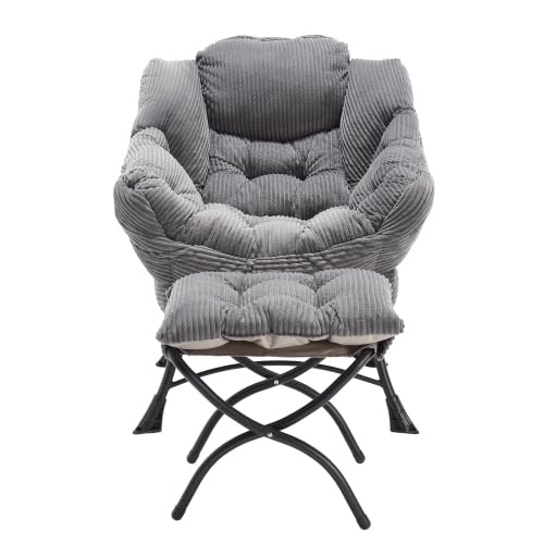 Emmtore Lazy Chair mit Ottoman, Modern Lounge Accent Chair mit Armlehnen und Einer Seitentasche, Freizeit gepolstert Sofa Stuhl Lesesessel mit Fußstütze für kleinen Raum, Eckstuhl (Grau) von Emmtore