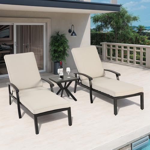 Emmtore Lounge Patio Chair with Cotton Cushion, Adjustable Reclining Rust-Resistant Aluminum Poolside Chaise Lounge Furniture, Waterproof Beige Cushion (1pc) von Emmtore