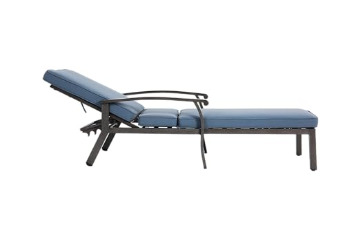 Emmtore Lounge Patio Chair with Cotton Cushion, Adjustable Reclining Rust-Resistant Aluminum Poolside Chaise Lounge Furniture, Waterproof Blue Cushion (1pc) von Emmtore