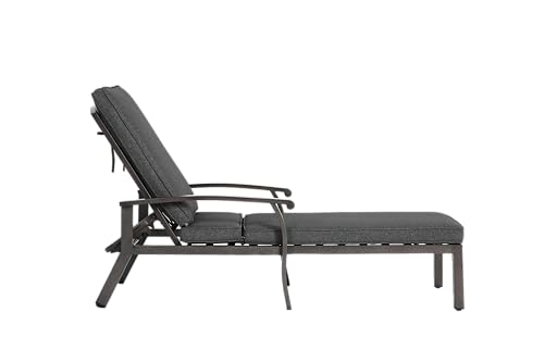 Emmtore Lounge Patio Chair with Cotton Cushion, Adjustable Reclining Rust-Resistant Aluminum Poolside Chaise Lounge Furniture, Waterproof Grey Cushion (1pc) von Emmtore