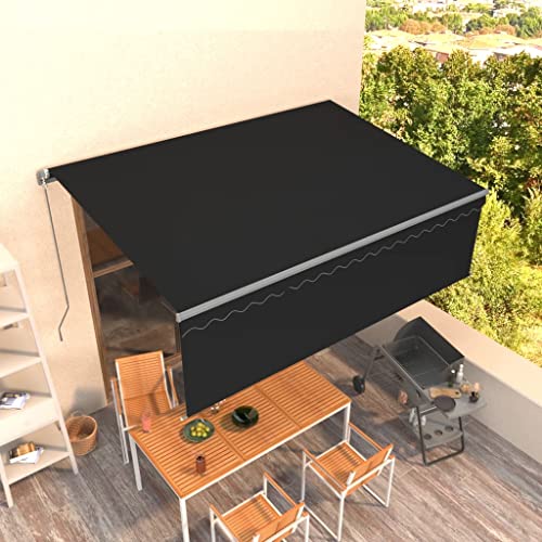 Emmtore Markise Manuell Einziehbar mit Rollo Gelenkarmmarkise Sonnenmarkise Balkonmarkise Sonnenschutz Sichtschutz Garten Balkon Terrasse 4x3 m Anthrazit von Emmtore