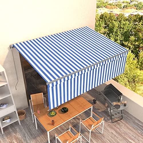 Emmtore Markise Manuell Einziehbar mit Rollo Gelenkarmmarkise Sonnenmarkise Balkonmarkise Sonnenschutz Sichtschutz Garten Balkon Terrasse 4x3 m Blau & Weiß von Emmtore