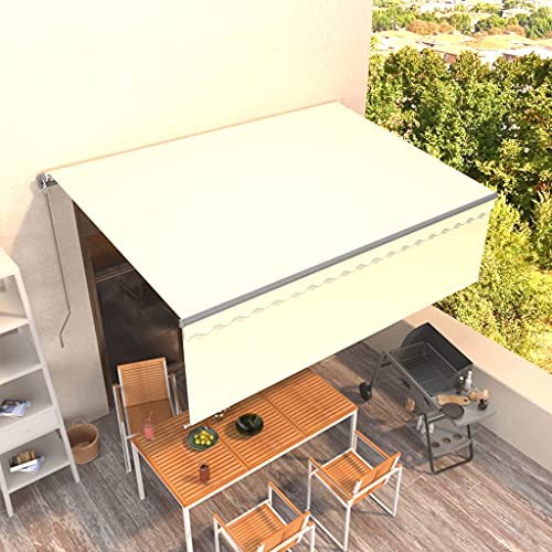 Emmtore Markise Manuell Einziehbar mit Rollo Gelenkarmmarkise Sonnenmarkise Balkonmarkise Sonnenschutz Sichtschutz Garten Balkon Terrasse 4x3 m Creme von Emmtore