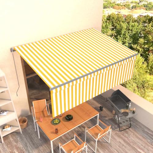 Emmtore Markise Manuell Einziehbar mit Rollo Gelenkarmmarkise Sonnenmarkise Balkonmarkise Sonnenschutz Sichtschutz Garten Balkon Terrasse 4x3 m Gelb & Weiß von Emmtore