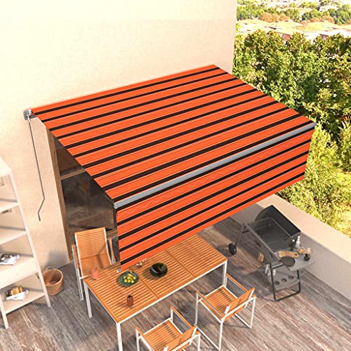 Emmtore Markise Manuell Einziehbar mit Rollo Gelenkarmmarkise Sonnenmarkise Balkonmarkise Sonnenschutz Sichtschutz Garten Balkon Terrasse 4x3 m Orange & Braun von Emmtore
