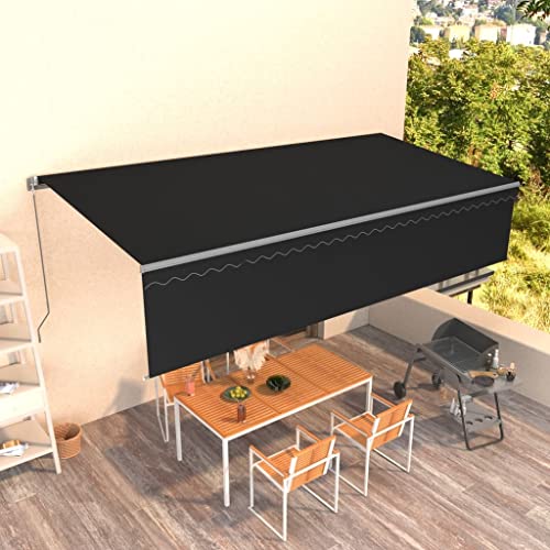 Emmtore Markise Manuell Einziehbar mit Rollo Gelenkarmmarkise Sonnenmarkise Balkonmarkise Sonnenschutz Sichtschutz Garten Balkon Terrasse 6x3 m Anthrazit von Emmtore