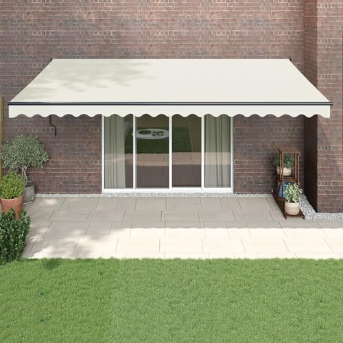 Emmtore Markise Sonnenmarkise Einziehbar, Gelenkarmmarkise mit Kurbel, Terrassenmarkise Balkonmarkise Sonnenschutz Einziehbar Creme 5x3 m Stoff und Aluminium455 von Emmtore