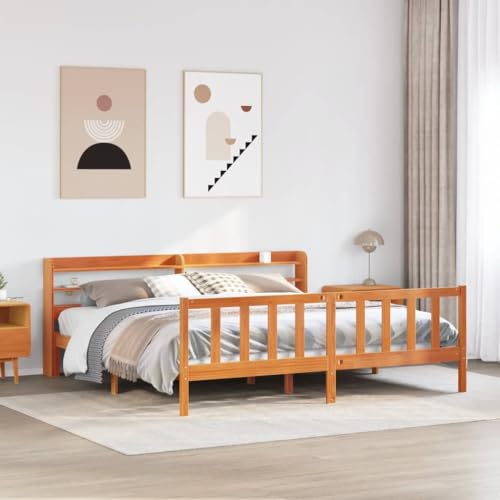 Emmtore Massivholzbett, Holzbett Bett mit Kopfteil, Bettgestell Bettrahmen mit Lattenrost, Bett für Schlafzimmer, Kiefer bettWachsbraun,200 x 200 cm Emmtore Massivholzbett, Holzbett Bett mit Kopfteil, Bettgestell Bettrahmen mit Lattenrost, Bett für Schlafzimmer, Kiefer bettWachsbraun,200 x 200 cm von Emmtore