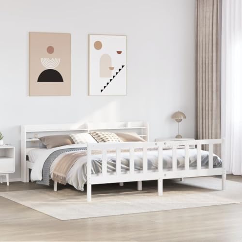 Emmtore Massivholzbett, Holzbett Bett mit Kopfteil, Bettgestell Bettrahmen mit Lattenrost, Bett für Schlafzimmer, Kiefer bettWeiß,200 x 200 cm Emmtore Massivholzbett, Holzbett Bett mit Kopfteil, Bettgestell Bettrahmen mit Lattenrost, Bett für Schlafzimmer, Kiefer bettWeiß,200 x 200 cm von Emmtore