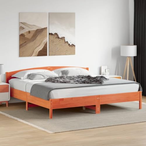 Emmtore Massivholzbett,Bett Bettgestell mit Lattenrost,Schlafzimmerbett mit Kopfteil,Bettrahmen Schlafzimmermöbel,Braun,180 x 200 cm von Emmtore