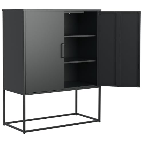 Emmtore Metall-Sideboard,Lagerschrank– 2 Regale, freistehender Stahlschrank, Magnettüren, Anti-Kipp-Sicherung, Wohnzimmer, Küche, Büro, Schwarz, H 109 cm × B 85 cm × T 40 cm Emmtore Metall-Sideboard,Lagerschrank– 2 Regale, freistehender Stahlschrank, Magnettüren, Anti-Kipp-Sicherung, Wohnzimmer, Küche, Büro, Schwarz, H 109 cm × B 85 cm × T 40 cm von Emmtore