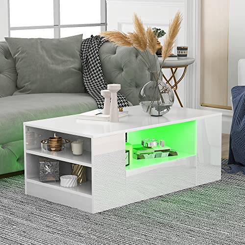 Emmtore Moderner Couchtisch Hochglanz Wohnzimmermöbel 2 Schubladen und 2 Regalsofa Couchtisch Beistelltisch (95 x 53 x 37cm) von Emmtore