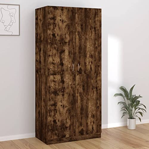 Emmtore Moderner Kleiderschrank aus Eiche für Schlafzimmer Stauraum Holzwerkstoff Zwei Flush Türen stylisches Design einfache Montage 90x52x200cm Holzwerkstoff Räuchereiche von Emmtore