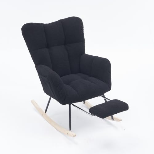 Emmtore Moderner Schaukelstuhl mit Polsterung und Teddystoff, mit ausziehbarer Fußstütze, 70 * 123 * 98.5cm,Black + Teddy Emmtore Moderner Schaukelstuhl mit Polsterung und Teddystoff, mit ausziehbarer Fußstütze, 70 * 123 * 98.5cm,Black + Teddy von Emmtore