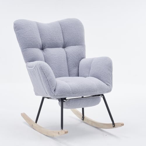 Emmtore Moderner Schaukelstuhl mit Polsterung und Teddystoff, mit ausziehbarer Fußstütze, 70 * 123 * 98.5cm,Grey + Teddy Emmtore Moderner Schaukelstuhl mit Polsterung und Teddystoff, mit ausziehbarer Fußstütze, 70 * 123 * 98.5cm,Grey + Teddy von Emmtore