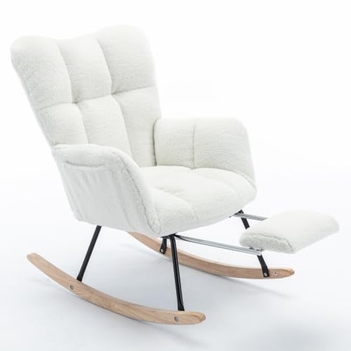 Emmtore Moderner Schaukelstuhl mit Polsterung und Teddystoff, mit ausziehbarer Fußstütze, 70 * 123 * 98.5cm,White + Teddy Emmtore Moderner Schaukelstuhl mit Polsterung und Teddystoff, mit ausziehbarer Fußstütze, 70 * 123 * 98.5cm,White + Teddy von Emmtore