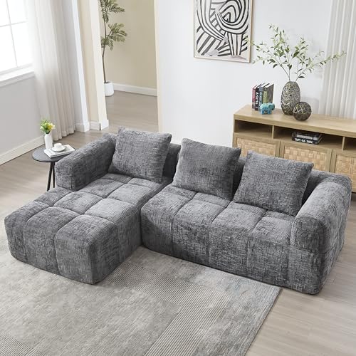 Emmtore Modernes Sektionssofa, 3-Sitzer-Sofa, Keine Installation erforderlich, Chenille-Sofa mit Chaiselongue und Armlehnen, 3 Kissen, Seitentasche für Fernbedienung Emmtore Modernes Sektionssofa, 3-Sitzer-Sofa, Keine Installation erforderlich, Chenille-Sofa mit Chaiselongue und Armlehnen, 3 Kissen, Seitentasche für Fernbedienung von Emmtore