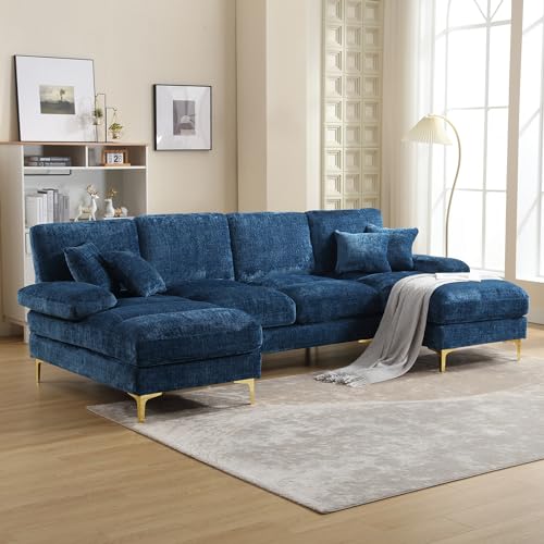 Emmtore Modernes großes Chenille U-Shape Sektionssofa mit doppelten Liegesitzen für Wohnzimmer Schlafzimmer Büro Wohnung Villa Wohnzimmer Zuhause am Kamin, 272 x 136 x 88cm (Blau) von Emmtore