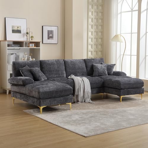 Emmtore Modernes großes Chenille U-Shape Sektionssofa mit doppelten Liegesitzen für Wohnzimmer Schlafzimmer Büro Wohnung Villa Wohnzimmer Zuhause am Kamin, 272 x 136 x 88cm (Grau) von Emmtore